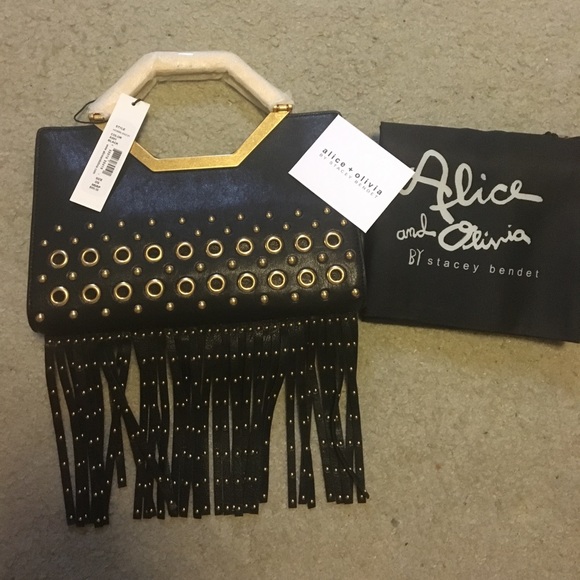Alice + Olivia Handbags - Alice + Olivia Tyler Fringe Lack Leather Clutch